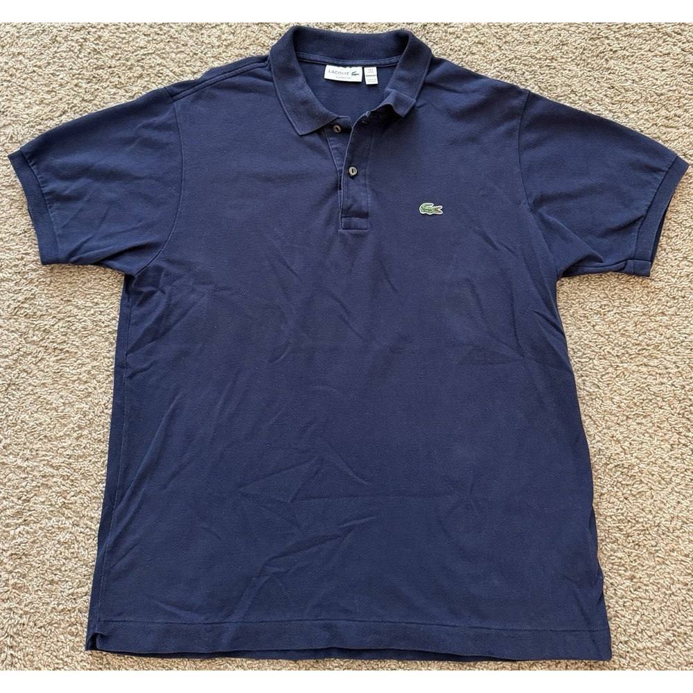 Lacoste Mens Polo Shirt  Short Sleeve Embroidered Logo Navy Blue Size XL